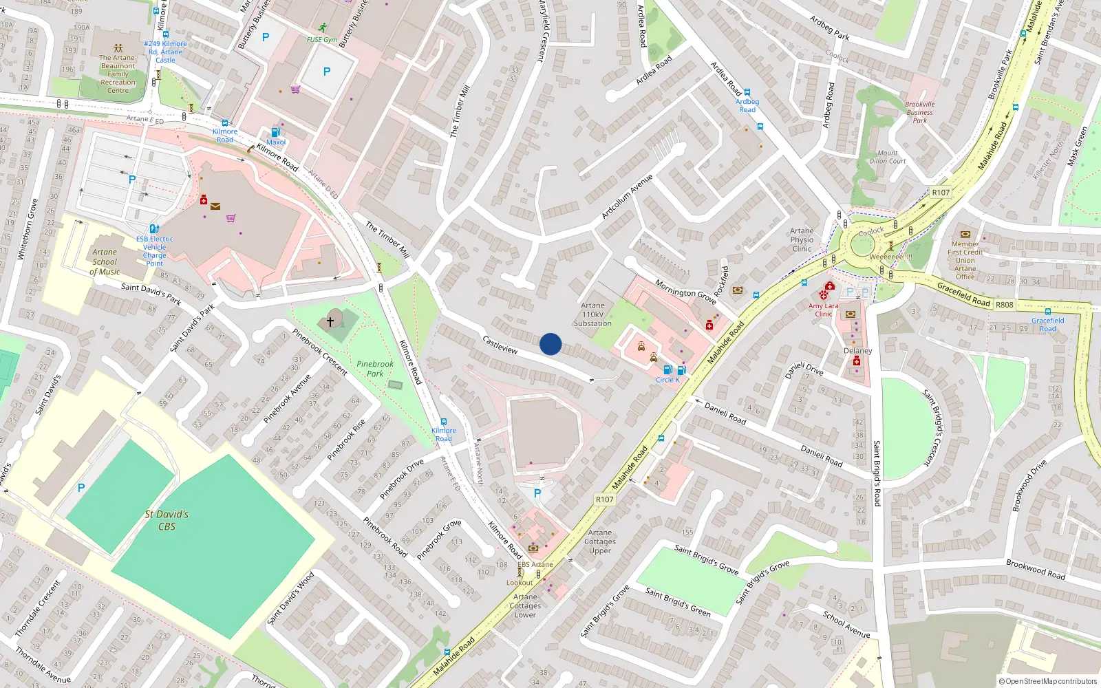 Overhead map showing the location of 12 Castleview, Dublin 5