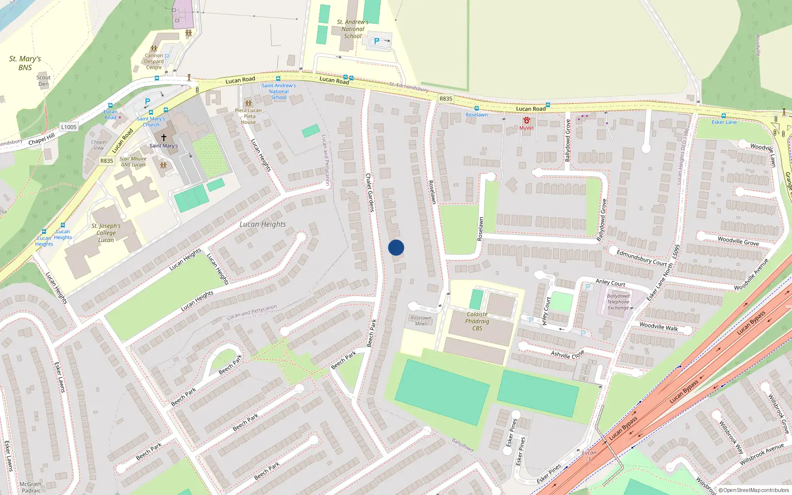 Overhead map showing the location of 12 Chalet Gardens, Lucan