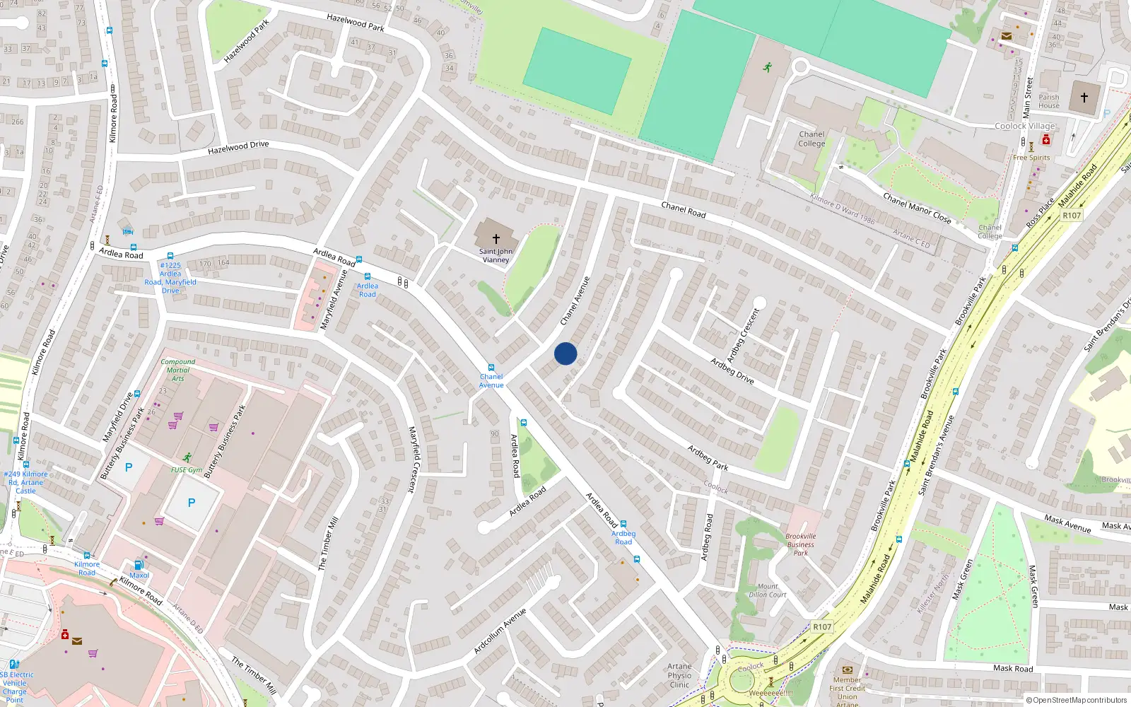 Overhead map showing the location of 12 Chanel Avenue, Dublin 5