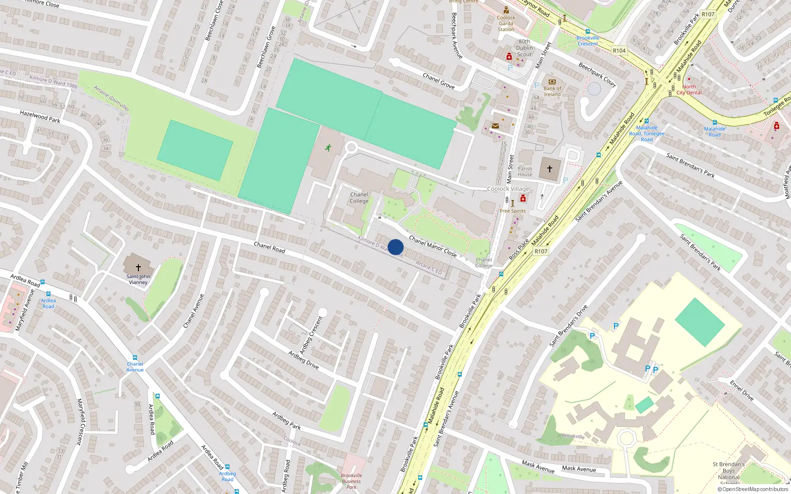 Overhead map showing the location of 12 Chanel Manor Close, Dublin 5