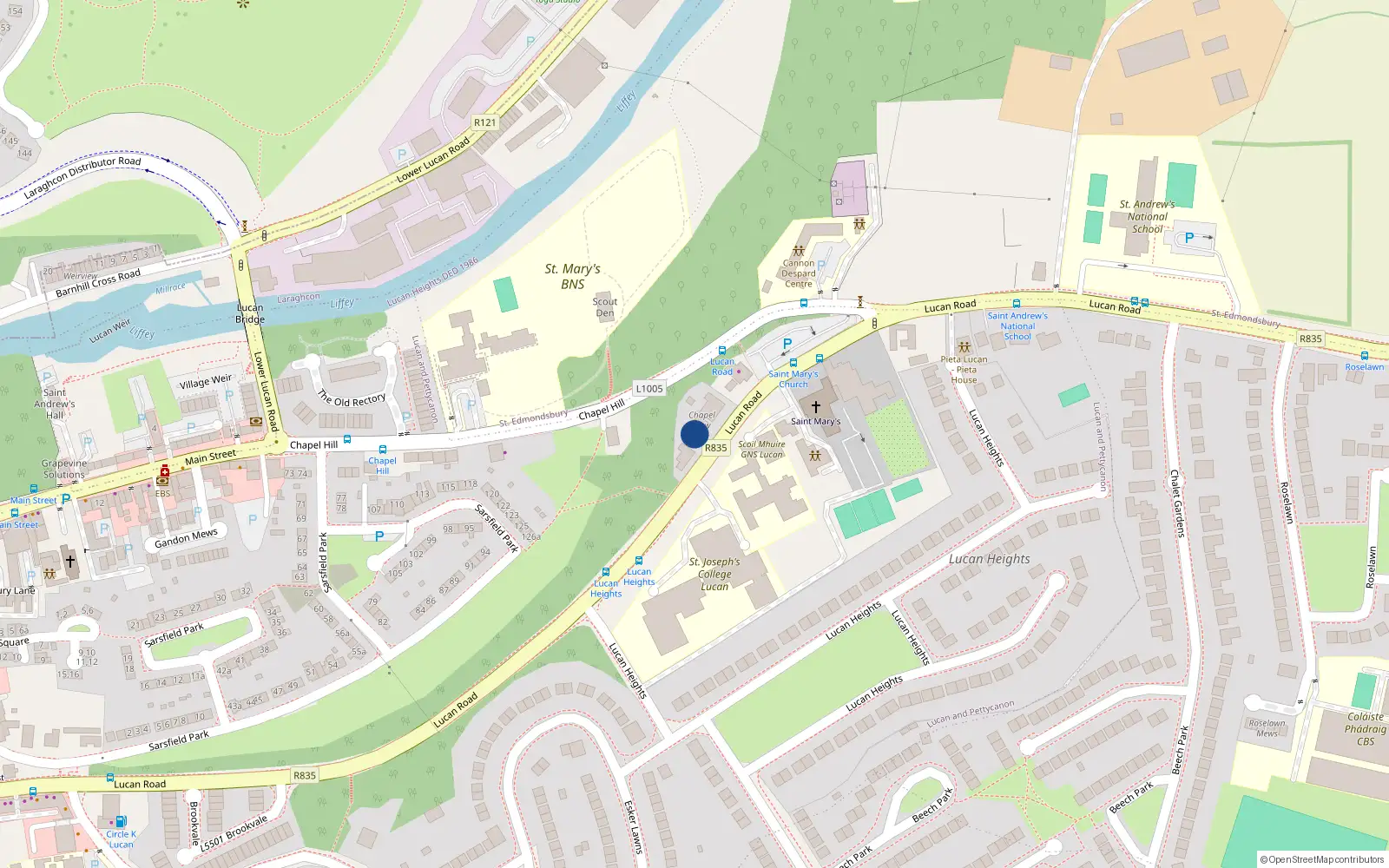 Overhead map showing the location of 12 Chapel View, Lucan Village, Dublin
