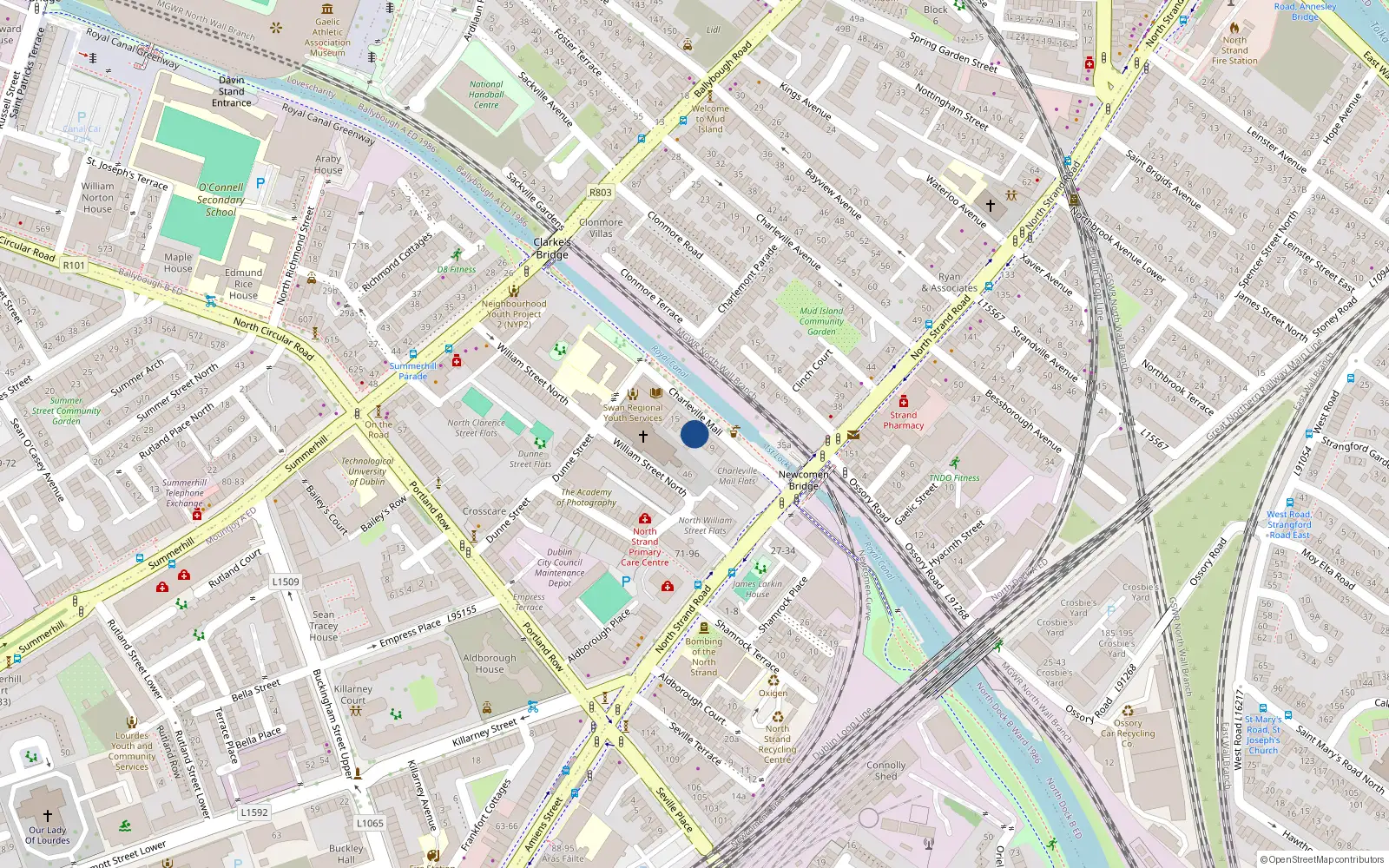 Overhead map showing the location of 12 Charleville Mall, Northstrand, Dublin 3