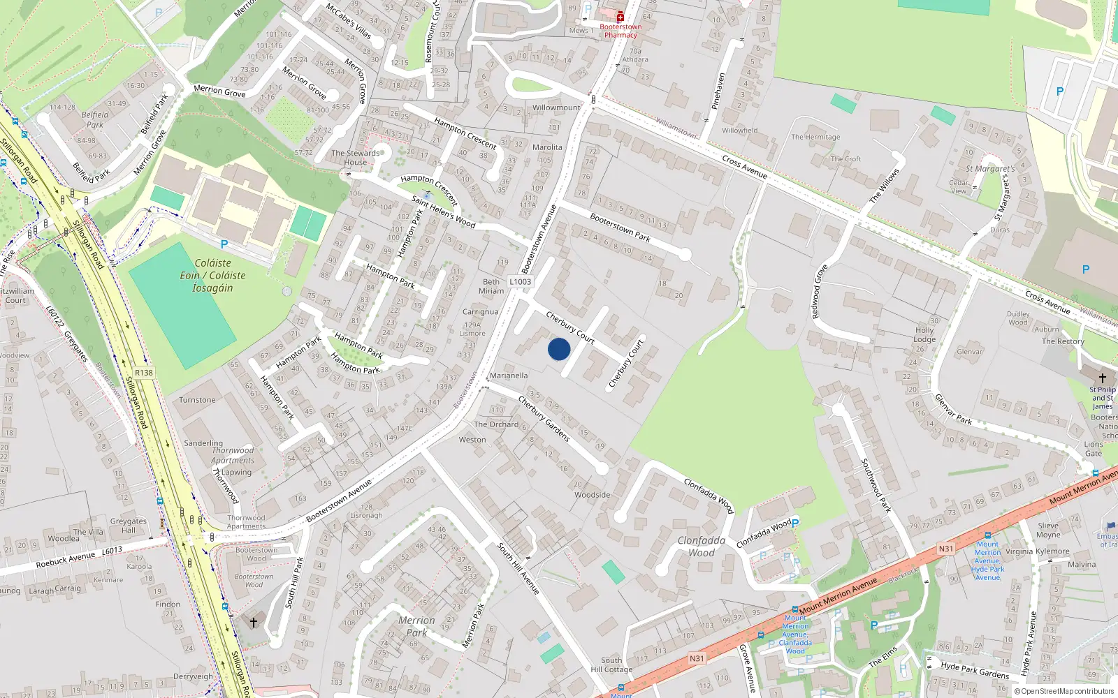 Overhead map showing the location of 12 Cherbury Court, Blackrock