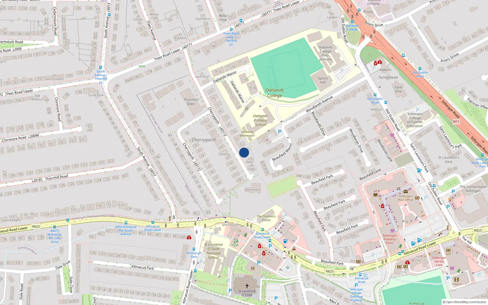 Overhead map showing the location of 12 Cherry Garth, Mount Merrion, Dublin