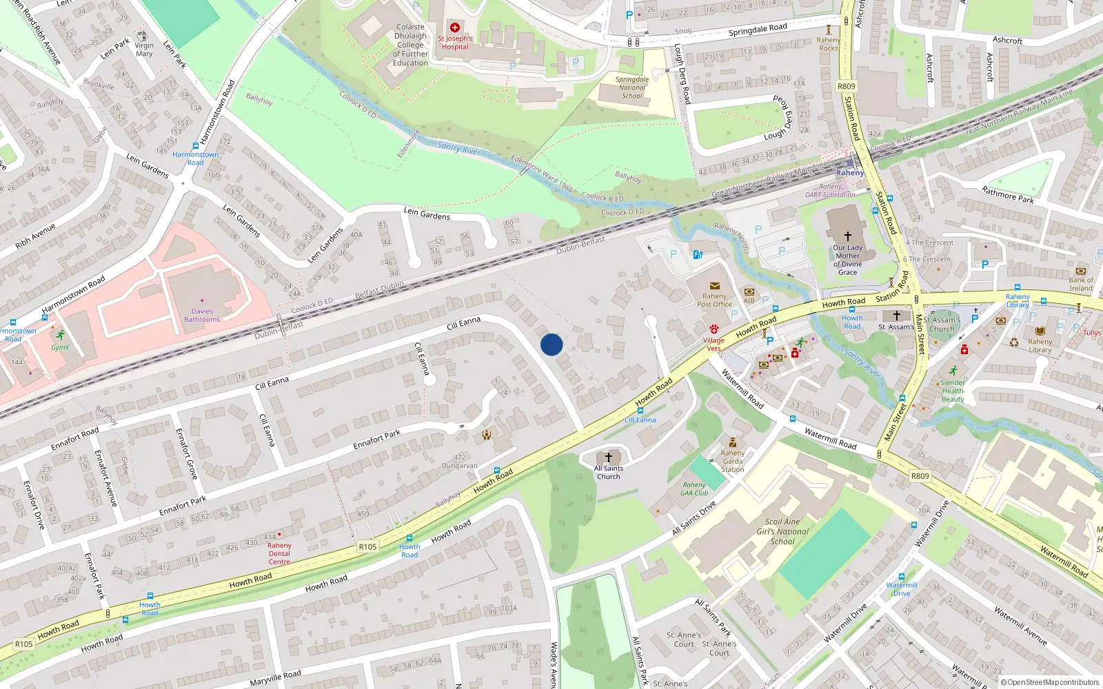 Overhead map showing the location of 12 Cill Eanna, Dublin 5