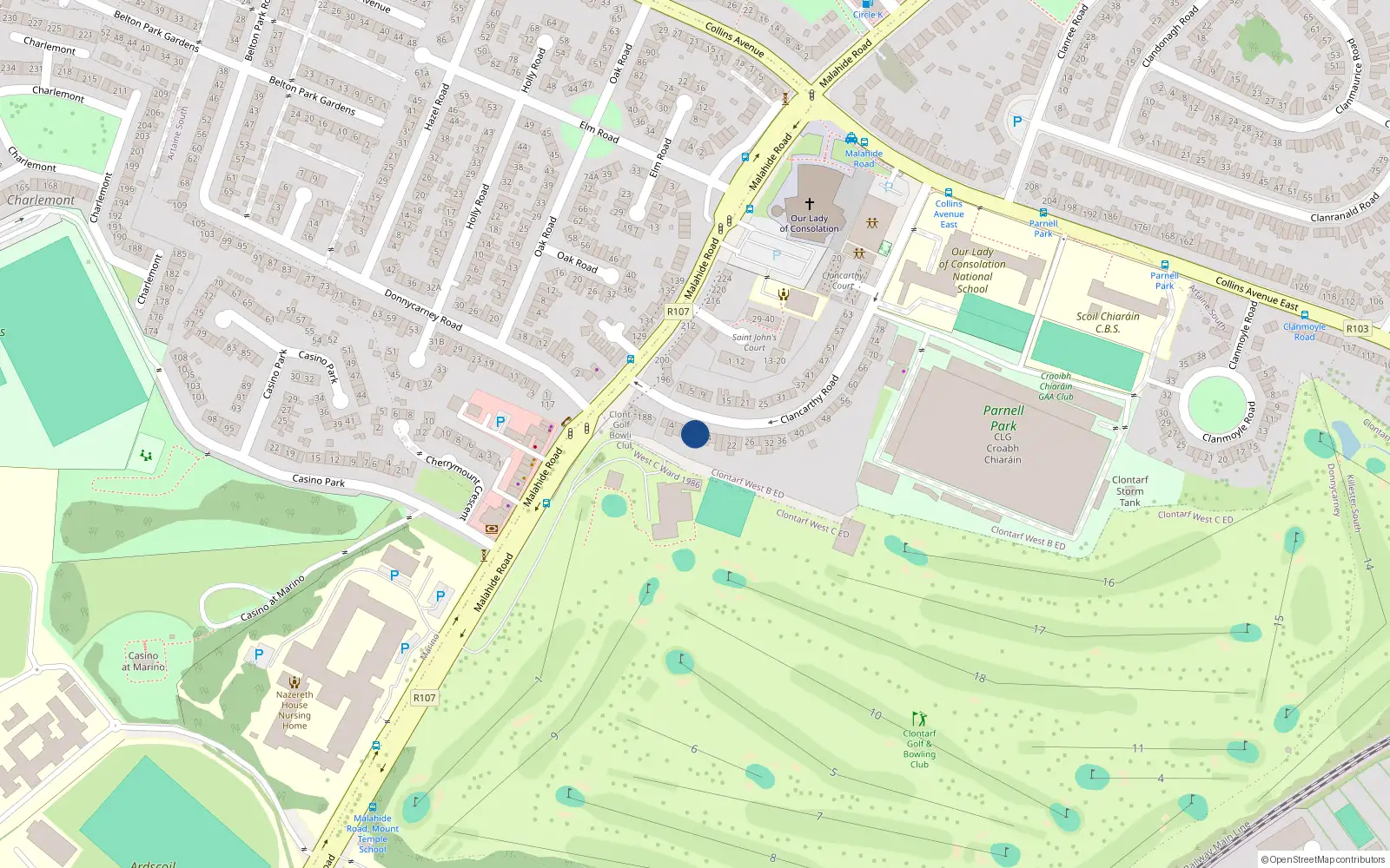 Overhead map showing the location of 12 Clancarthy Road, Donnycarney, Dublin 5