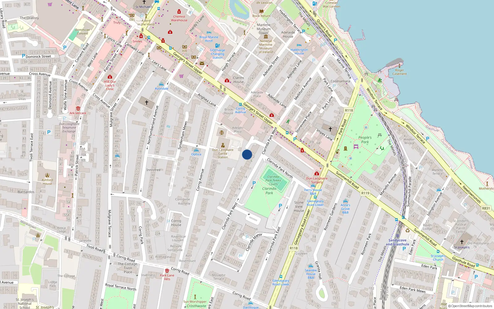 Overhead map showing the location of 12 Clarinda Court, Dublin