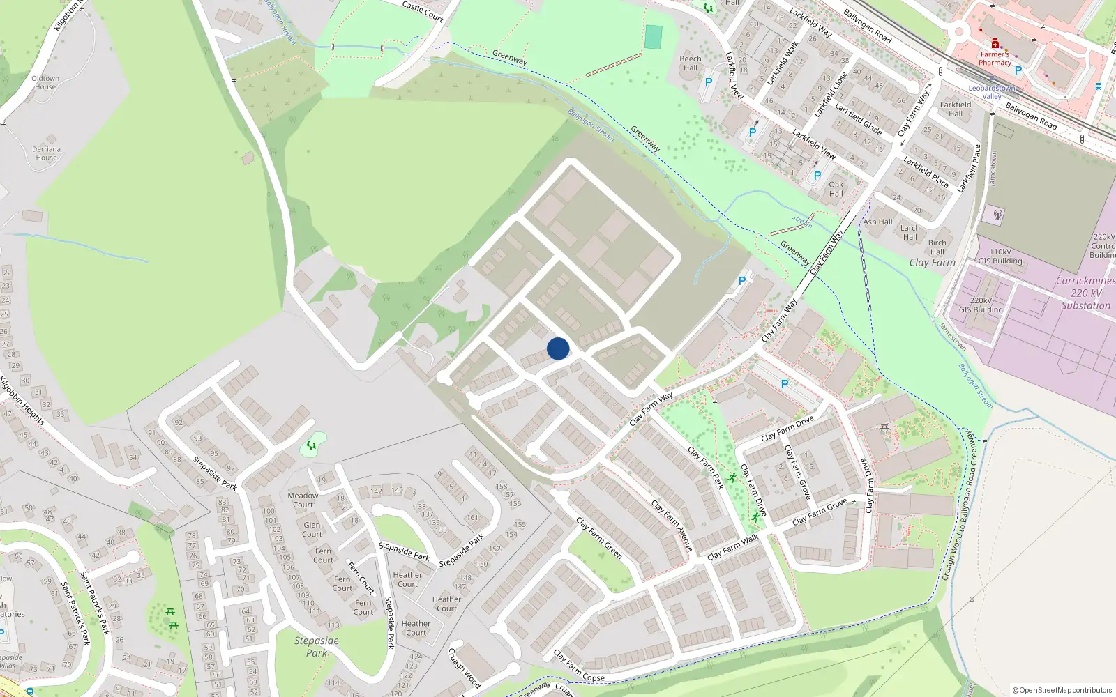 Overhead map showing the location of 12 Clay Farm Glade, Kilgobbin