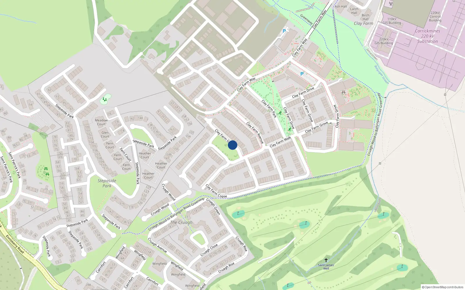 Overhead map showing the location of 12 Clay Farm Green, Kilgobbin