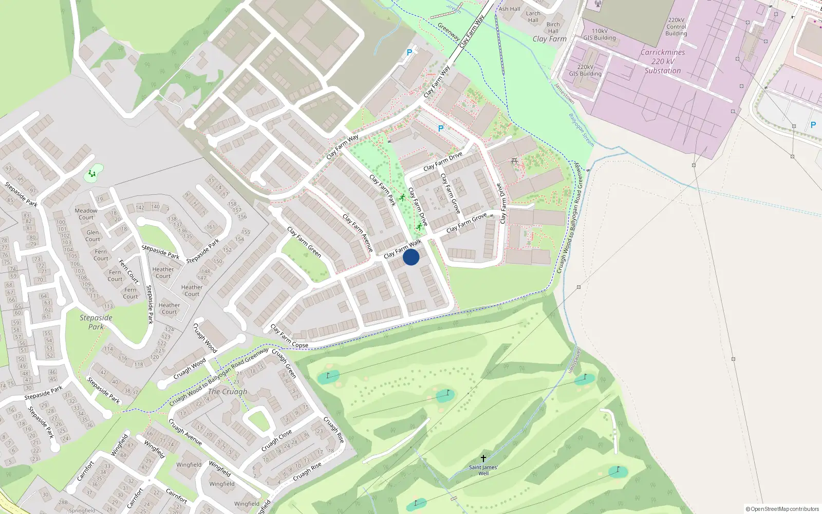 Overhead map showing the location of 12 Clay Farm Walk, Kilgobbin