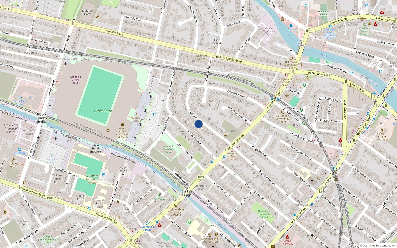Overhead map showing the location of 12 Clonliffe Avenue, Dublin 3