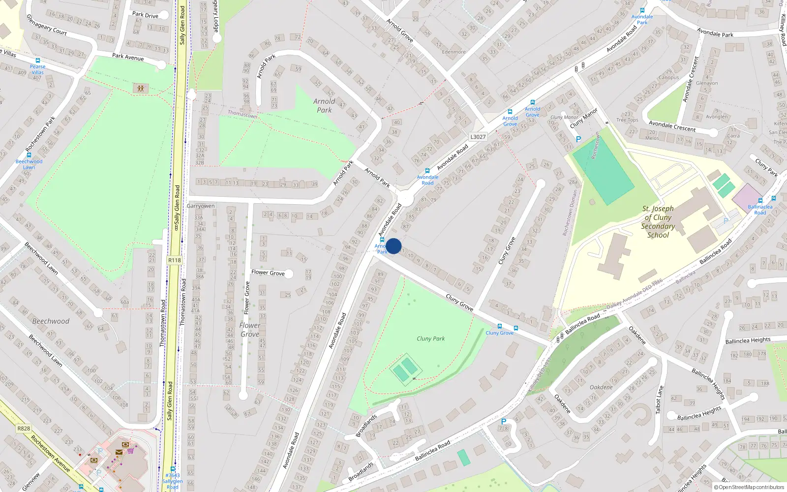 Overhead map showing the location of 12 Cluny Grove, Killiney