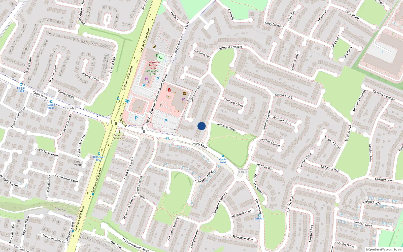 Overhead map showing the location of 12 Colthurst Crescent, Huntington Glen, Lucan