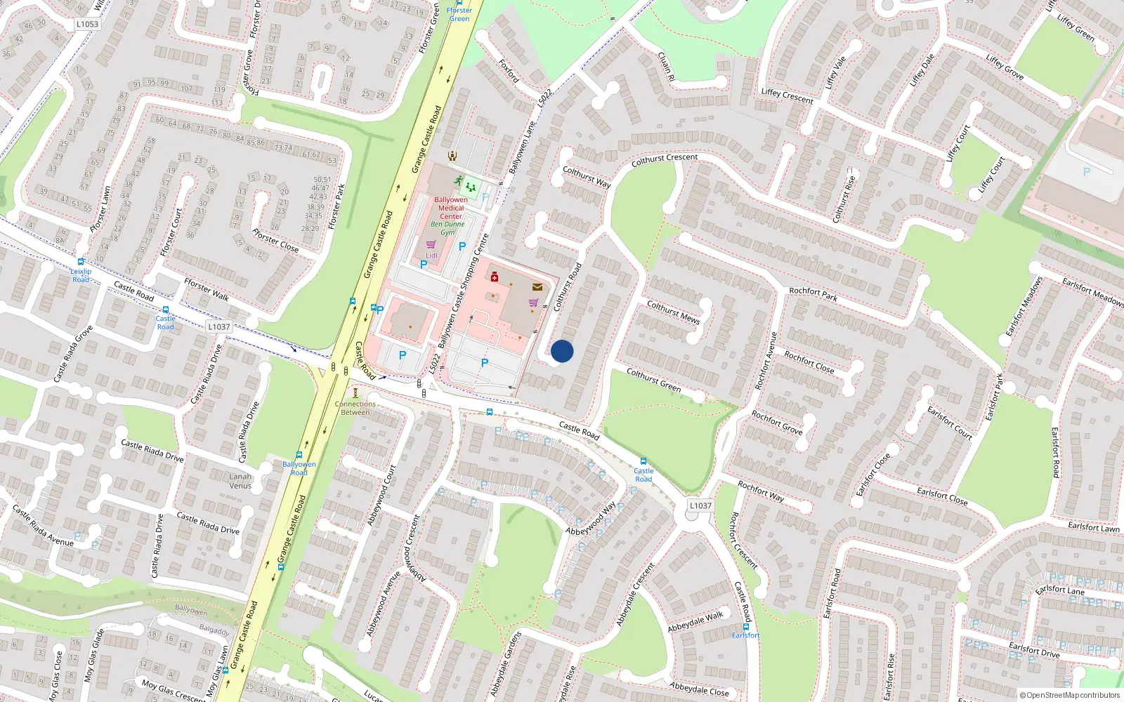 Overhead map showing the location of 12 Colthurst Road, Lucan, Dublin
