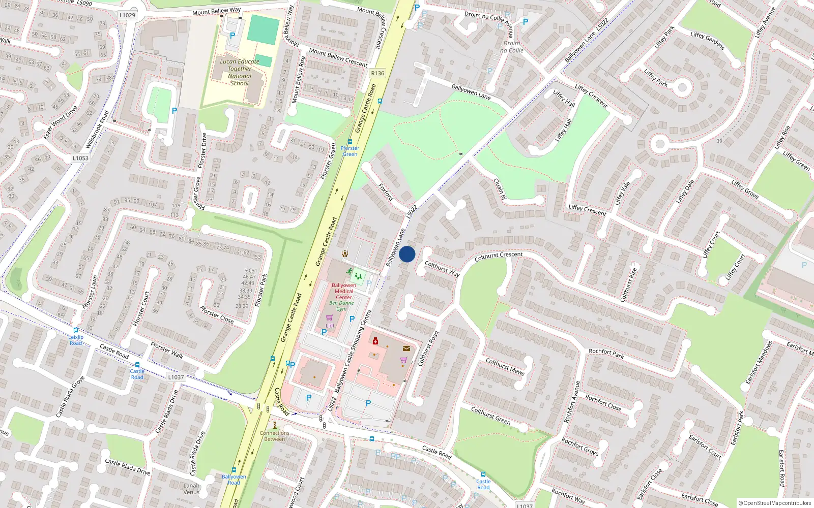 Overhead map showing the location of 12 Colthurst Way, Lucan, Dublin