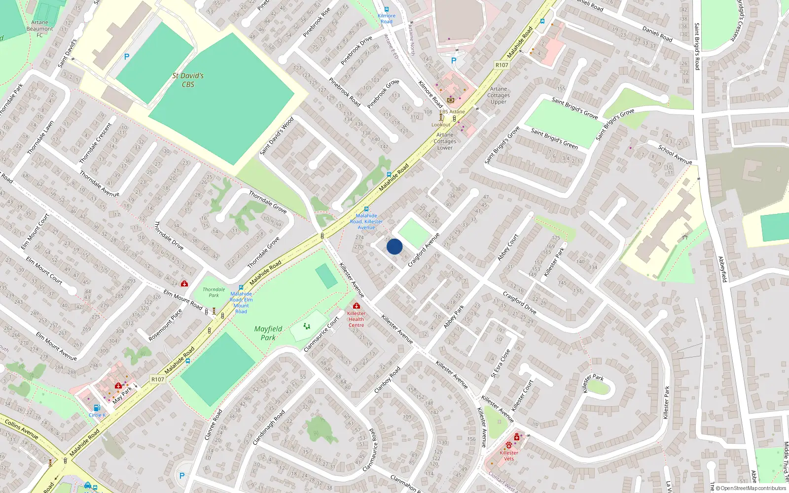 Overhead map showing the location of 12 Craigford Avenue, Dublin 5
