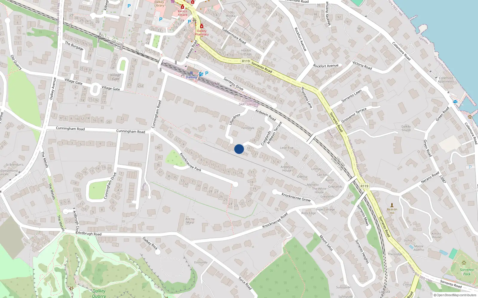 Overhead map showing the location of 12 Craiglands, Dalkey