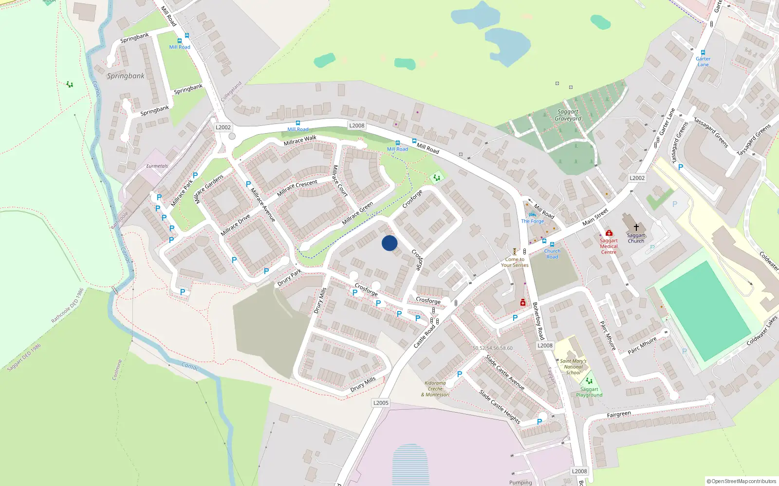 Overhead map showing the location of 12 Crosforge, Saggart