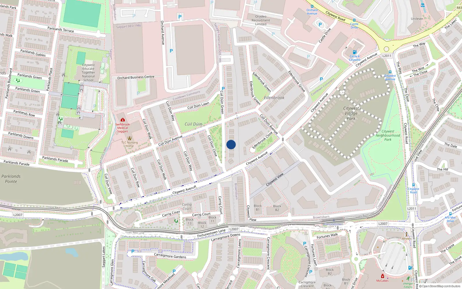 Overhead map showing the location of 12 Cúil Duin Green, Cúil Dúin