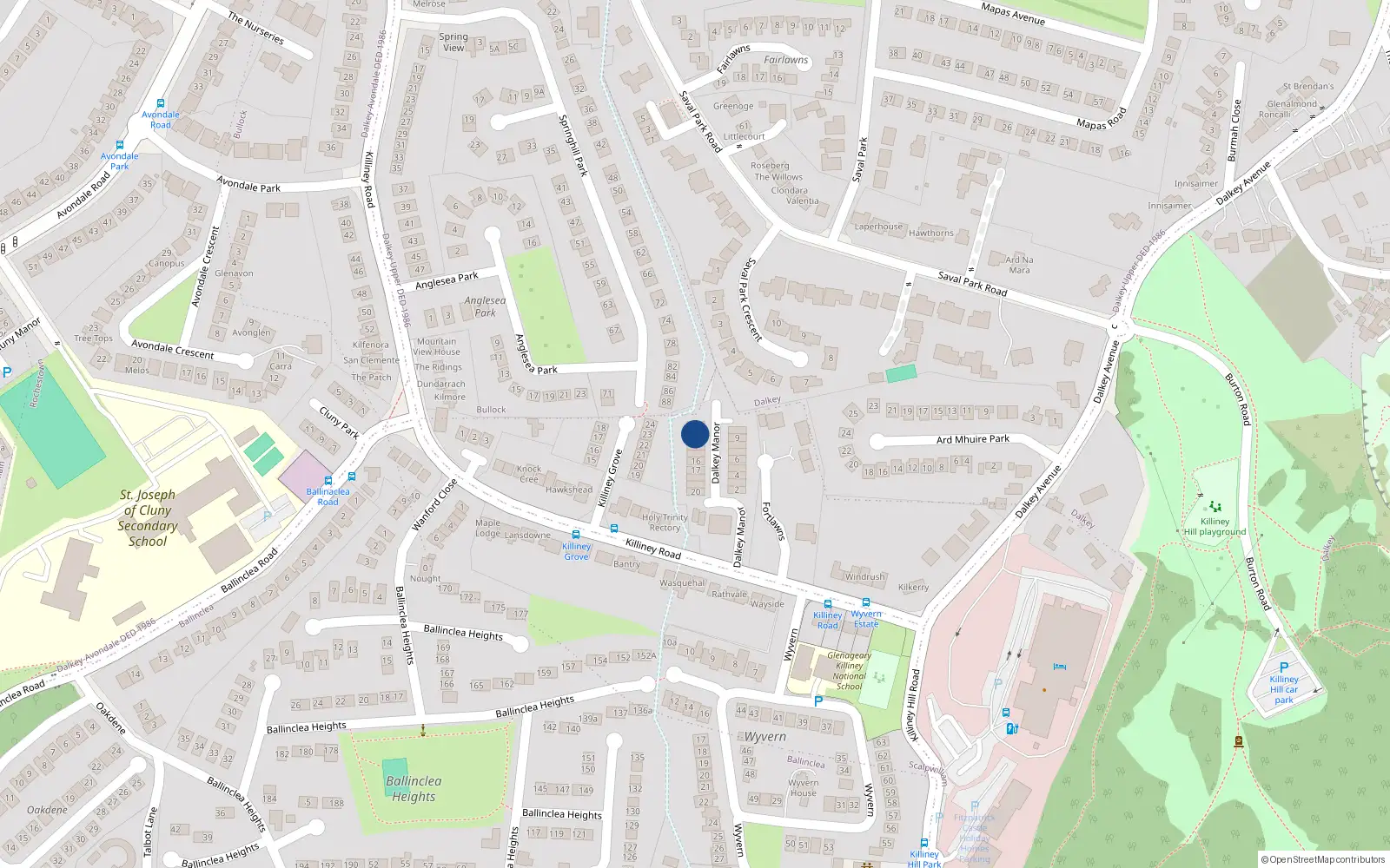 Overhead map showing the location of 12 Dalkey Manor, Dalkey, County Dublin