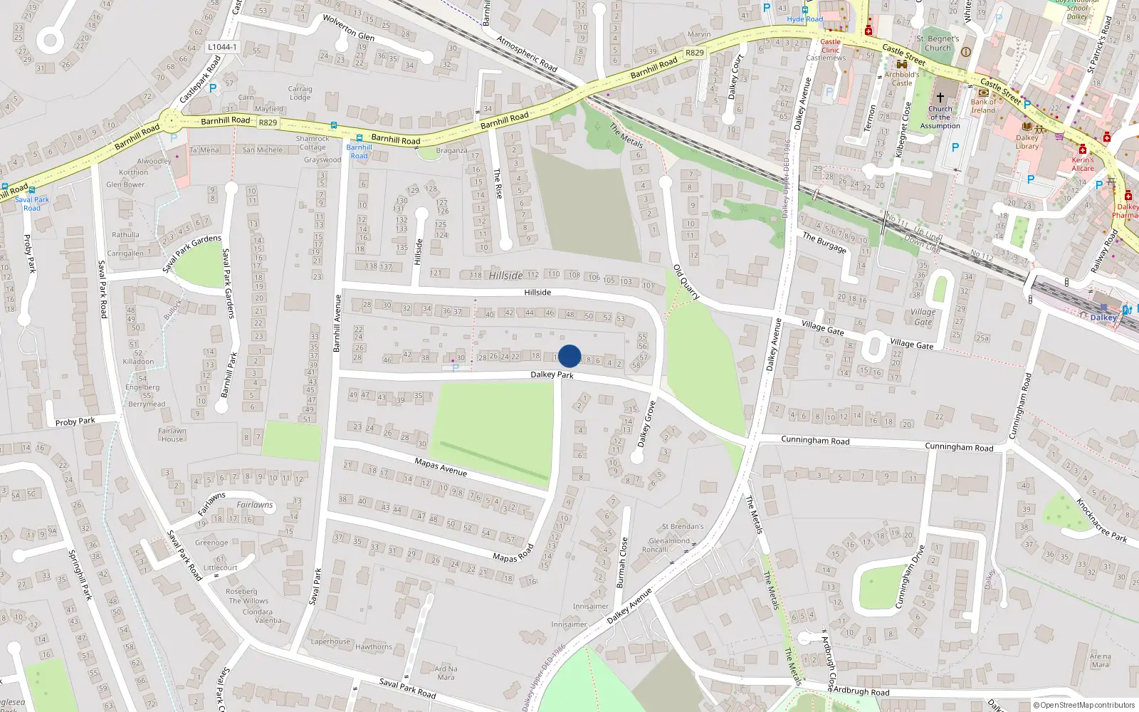 Overhead map showing the location of 12 Dalkey Park, Dalkey