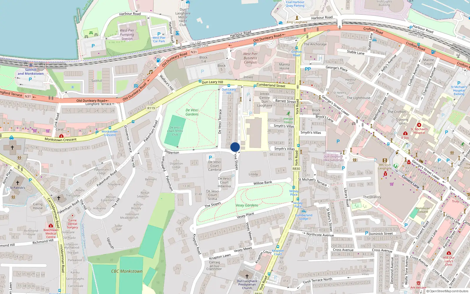 Overhead map showing the location of 12 De Vesci Terrace, Dublin