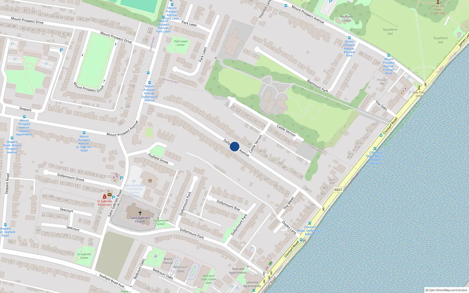 Overhead map showing the location of 12 Dollymount Avenue, Dublin 3