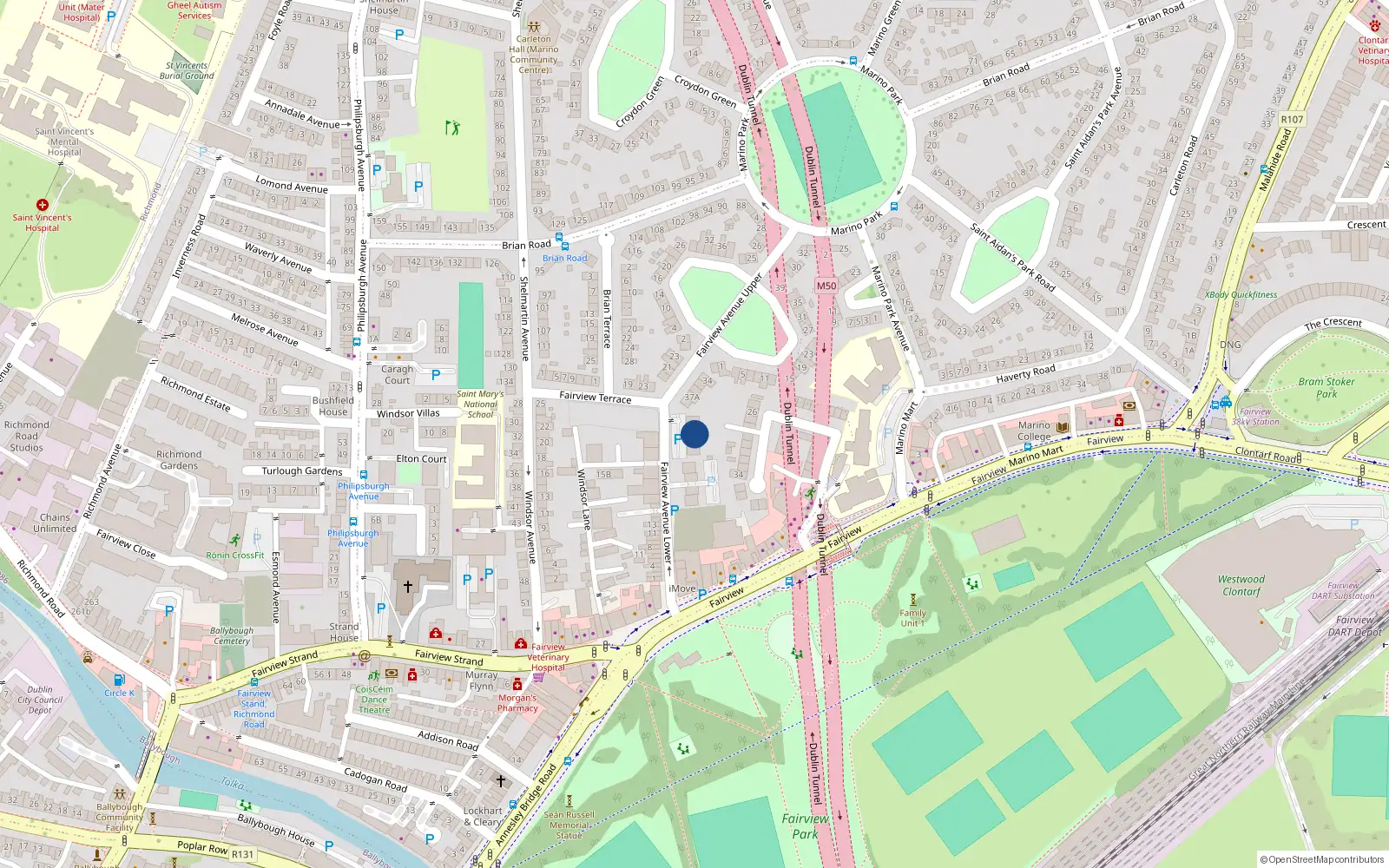 Overhead map showing the location of 12 Drumderg Court, 12 Fairview Avenue Lower, Dublin 3