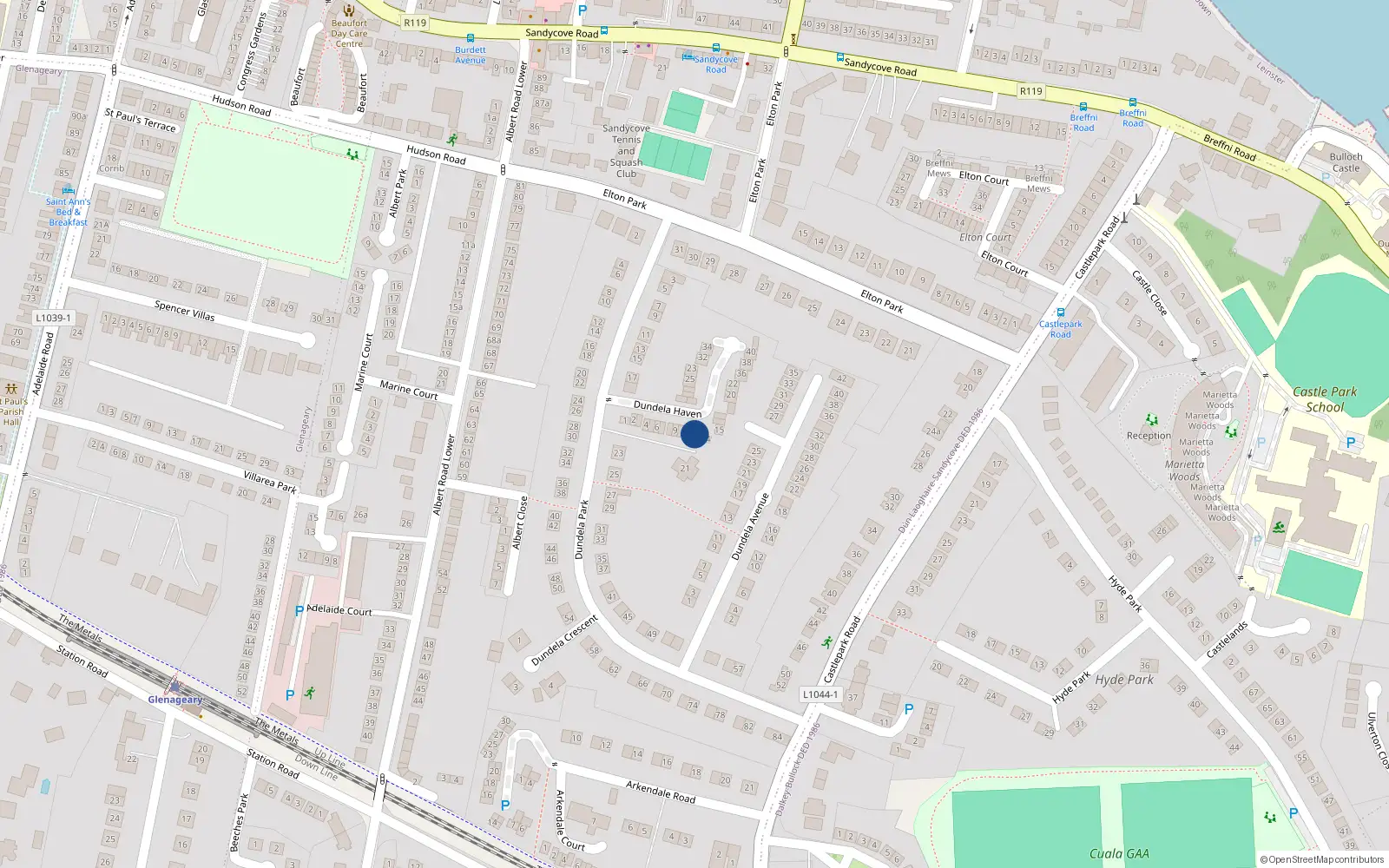 Overhead map showing the location of 12 Dundela Haven, Sandycove, Dublin