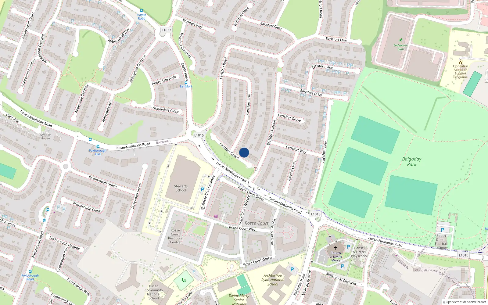 Overhead map showing the location of 12 Earlsfort Green, Lucan