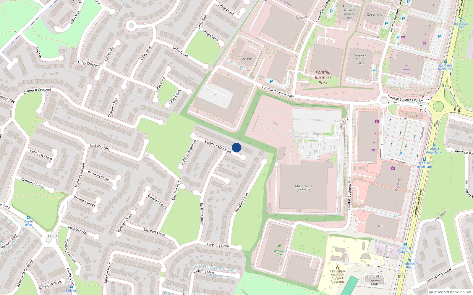 Overhead map showing the location of 12 Earlsfort Meadows, Ballyowen, Lucan