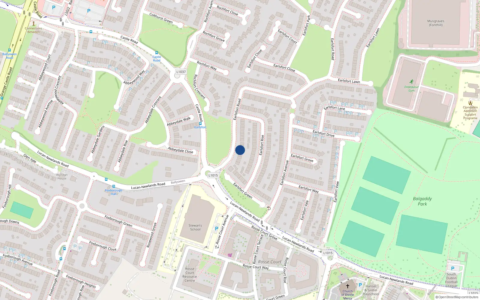 Overhead map showing the location of 12 Earlsfort Road, Lucan, Dublin