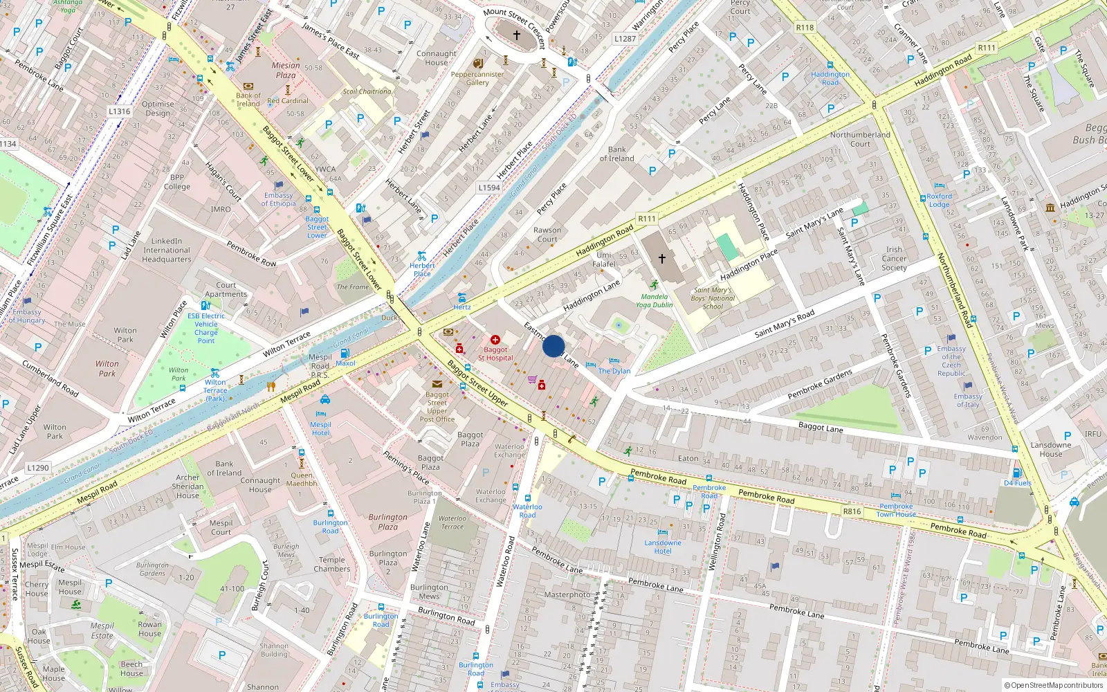 Overhead map showing the location of 12 Eastmoreland Lane, Dublin