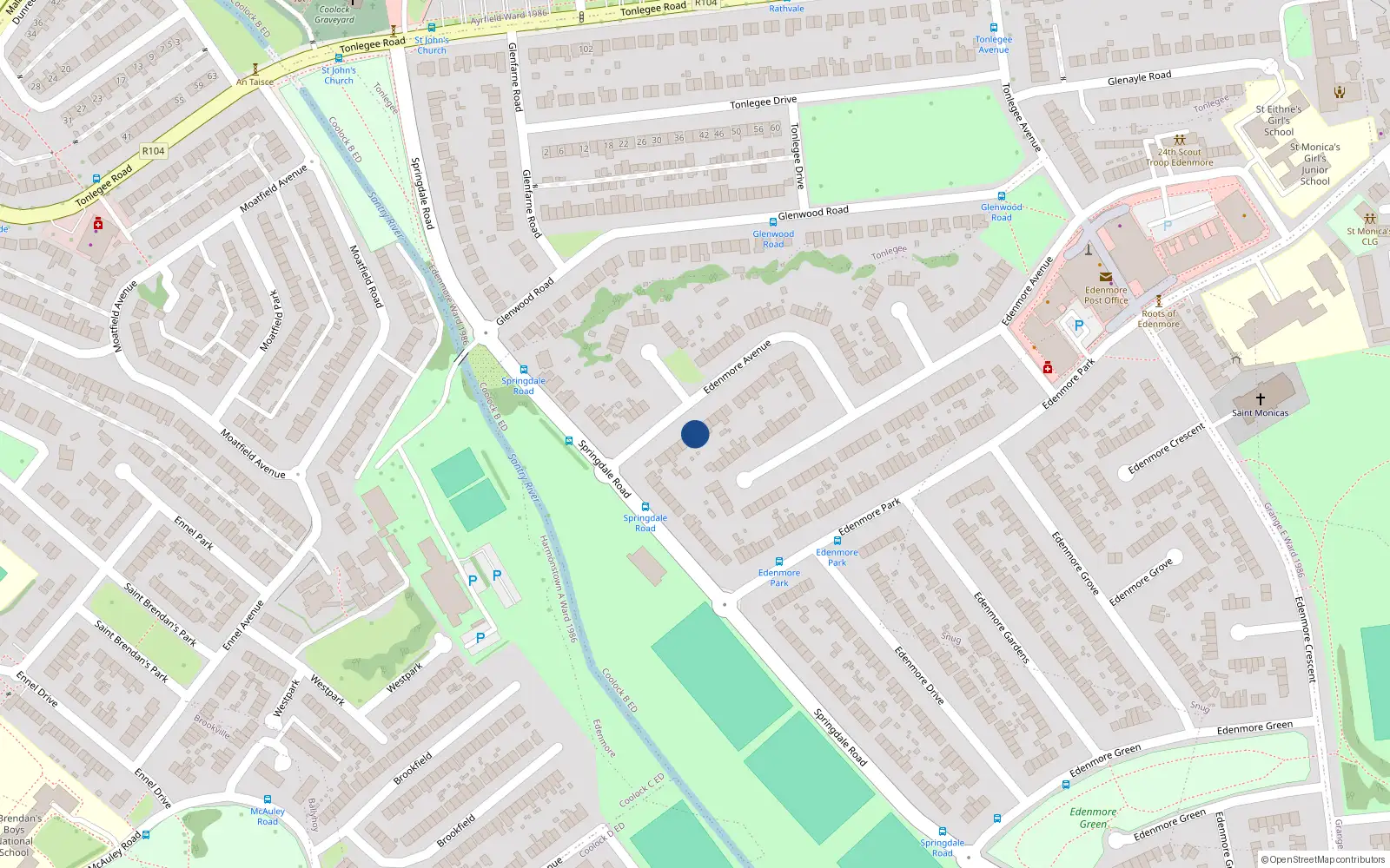Overhead map showing the location of 12 Edenmore Avenue, Edenmore, Dublin 5