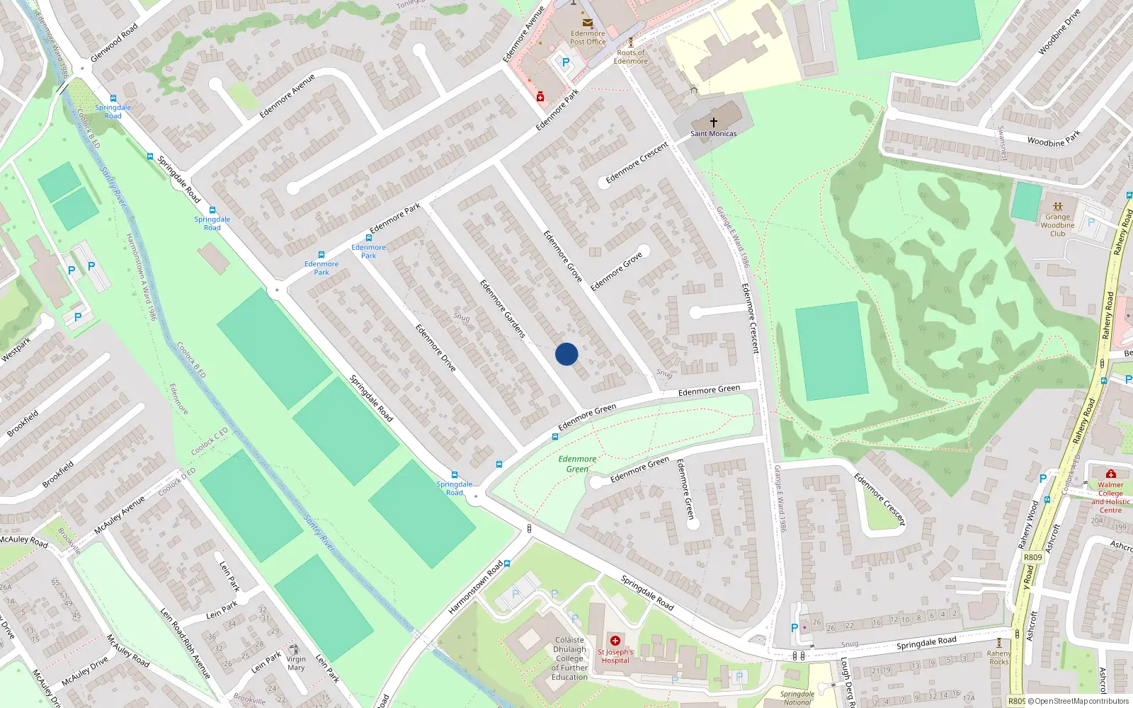 Overhead map showing the location of 12 Edenmore Gardens, Dublin 5