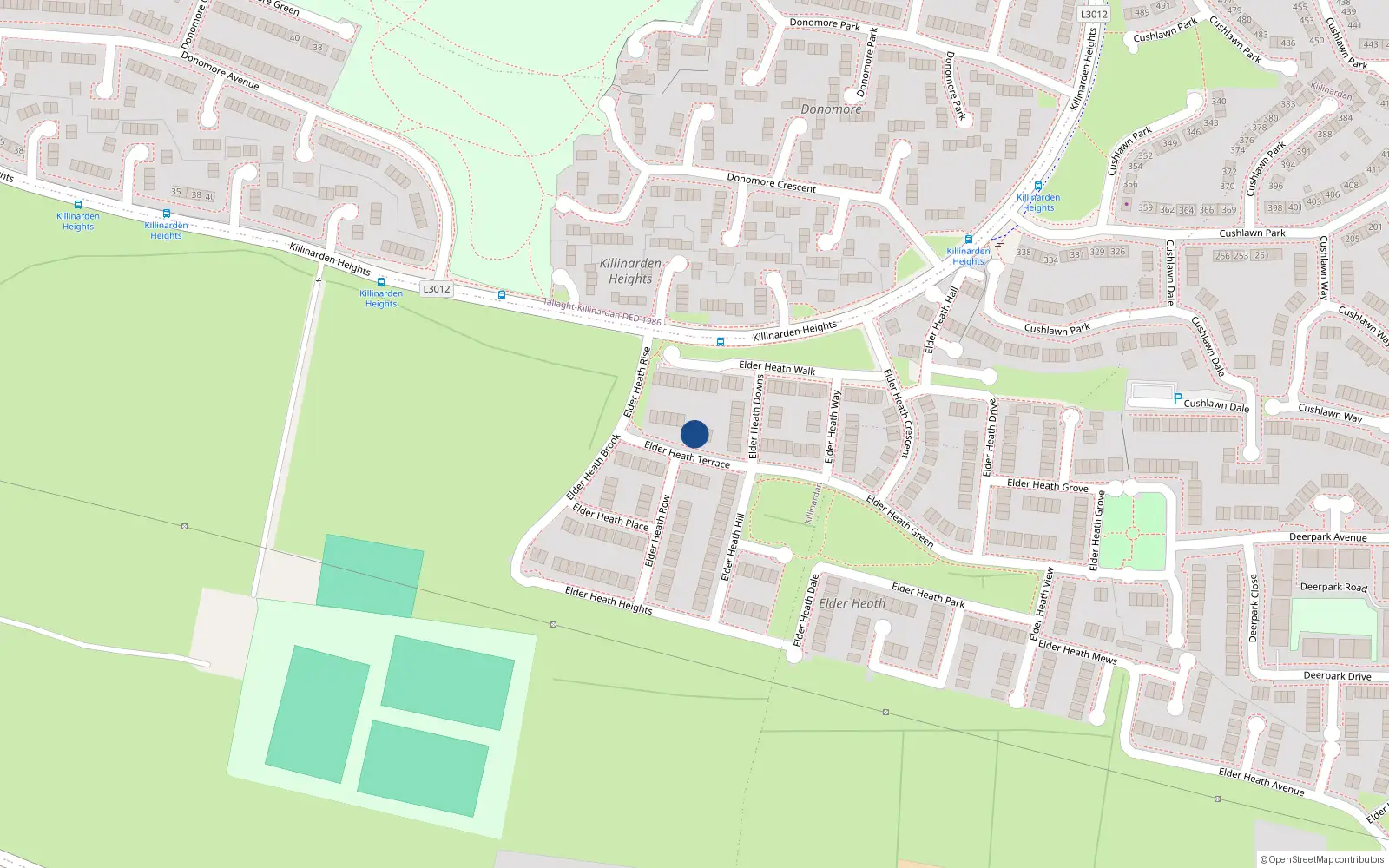 Overhead map showing the location of 12 Elder Heath Terrace, Killinardan