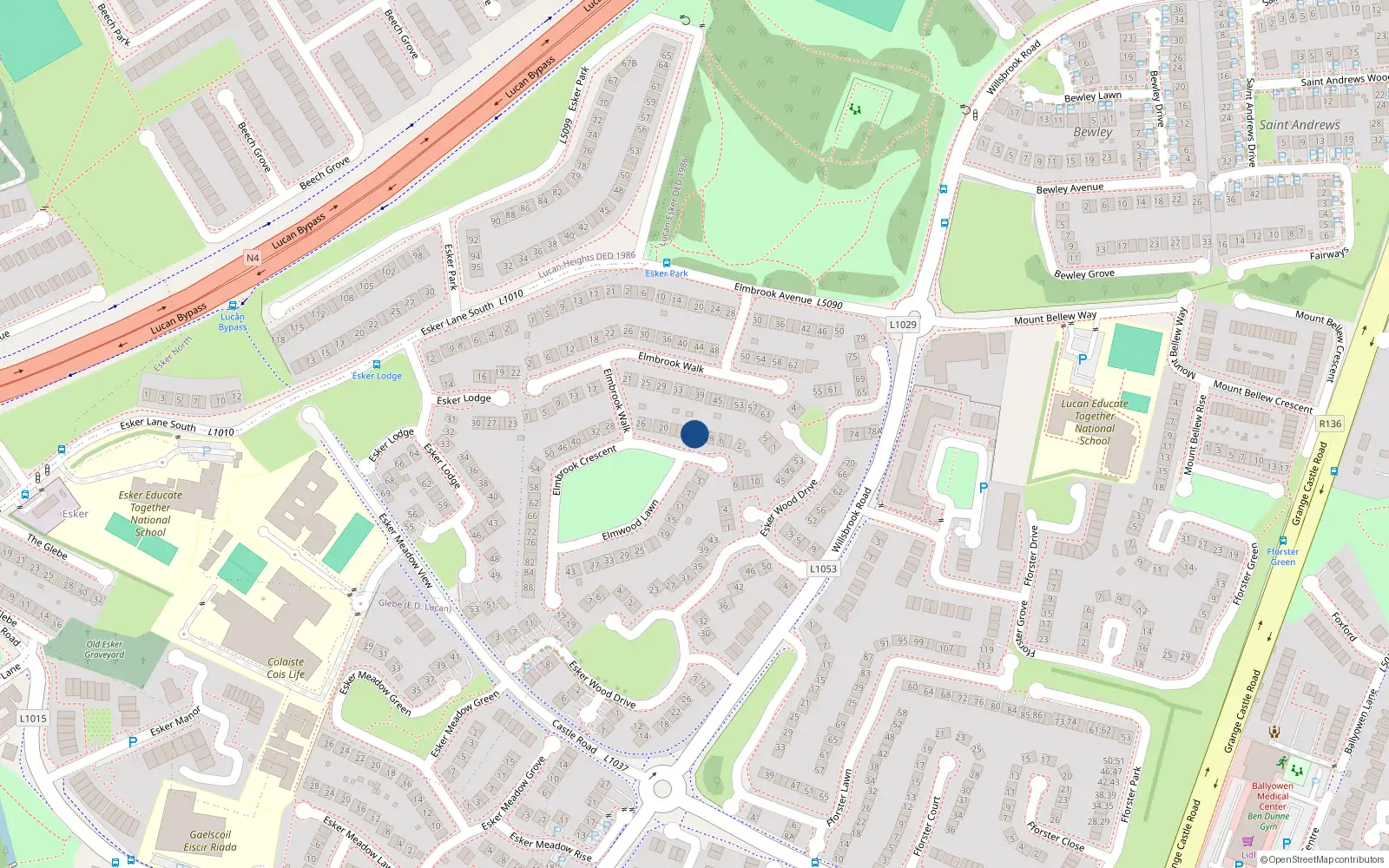 Overhead map showing the location of 12 Elmbrook Crescent, Lucan