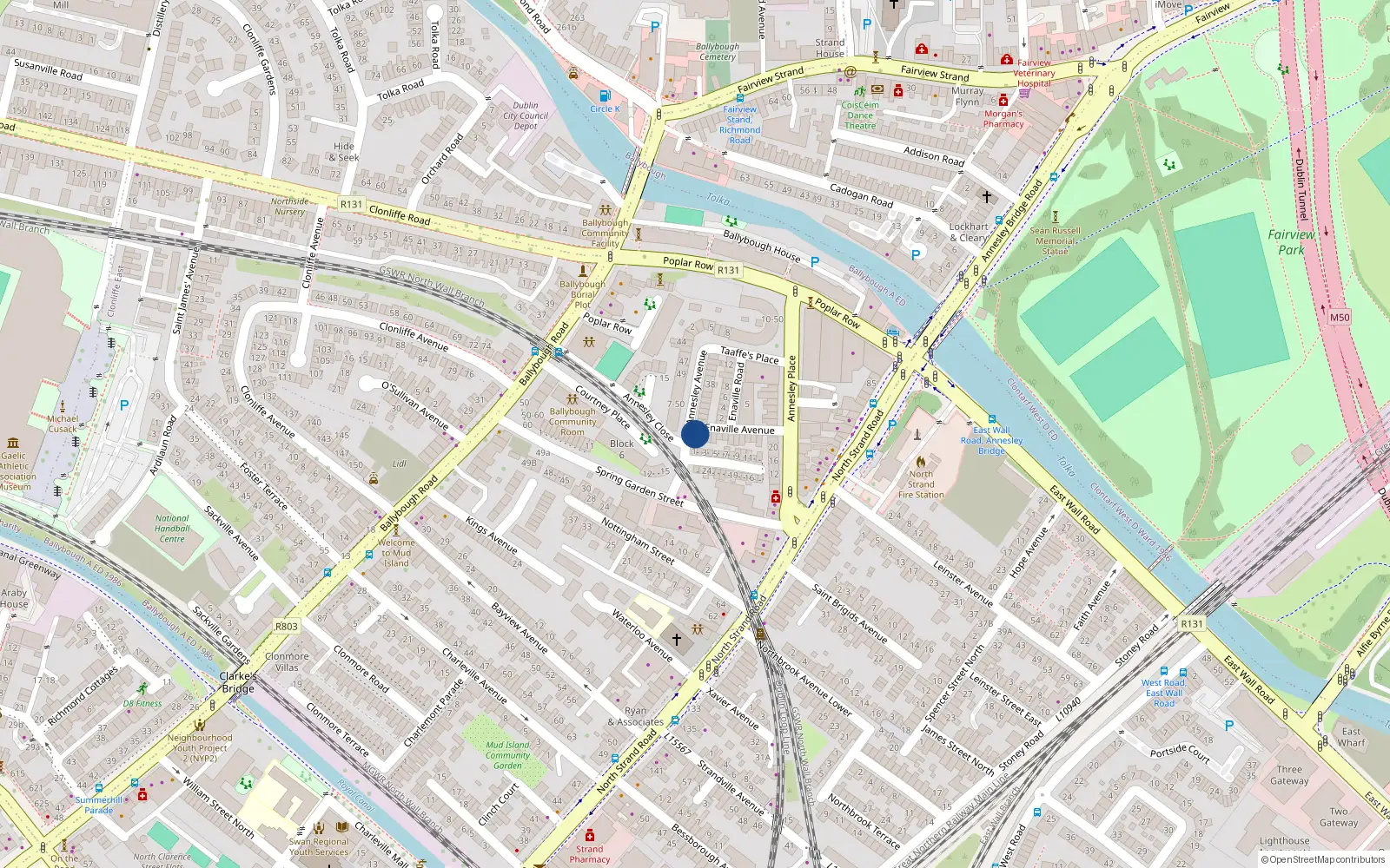 Overhead map showing the location of 12 Enaville Avenue, Ballybough, Dublin 3
