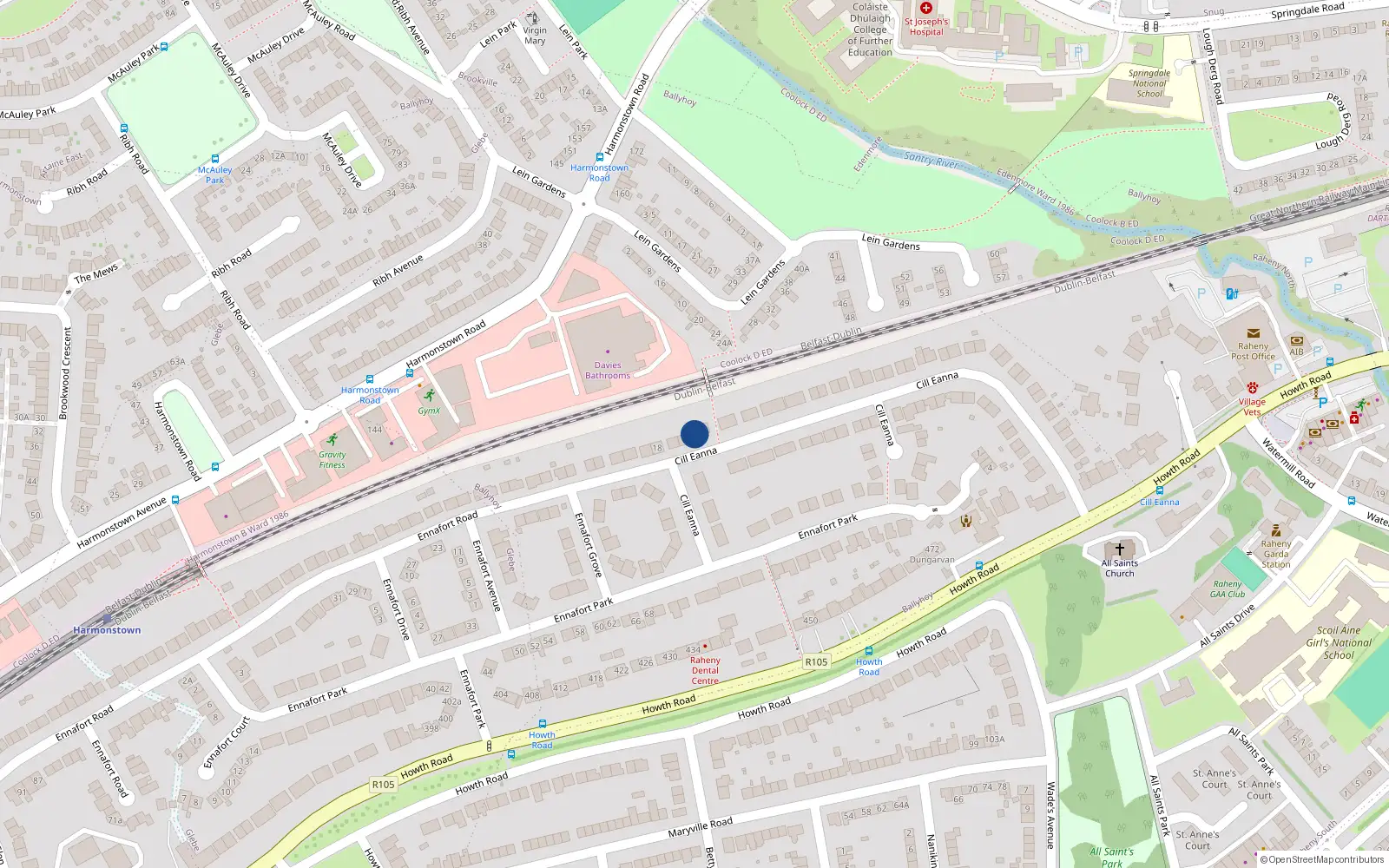 Overhead map showing the location of 12 Ennafort Road, Raheny, Dublin 5