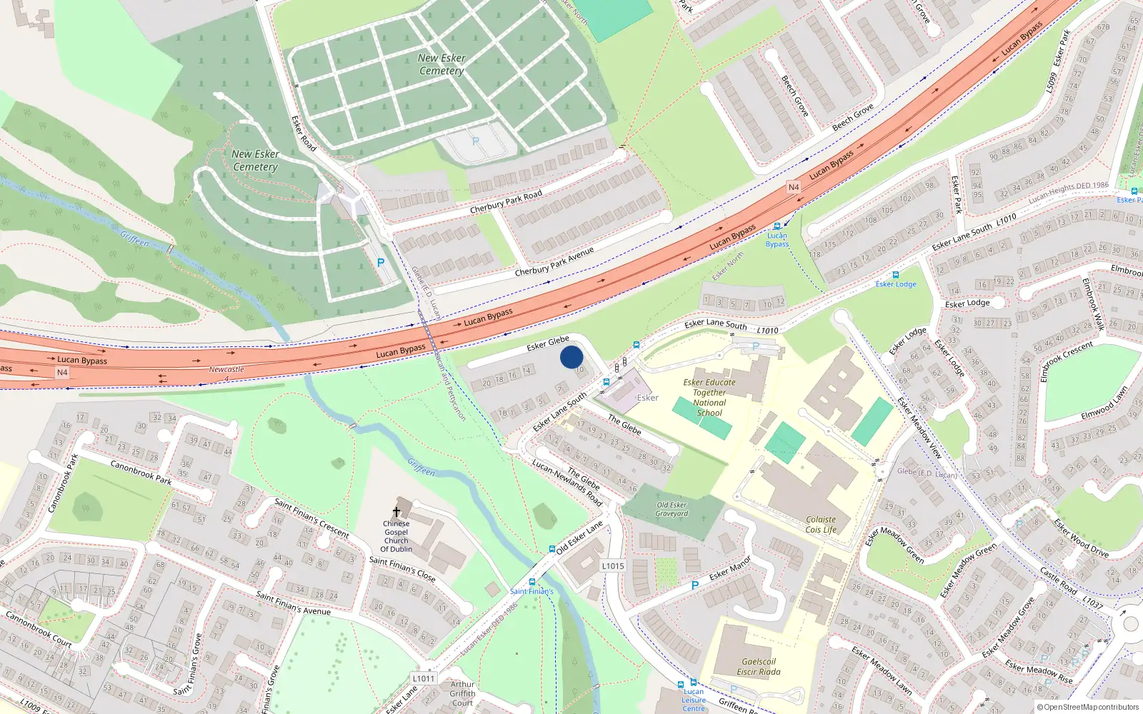 Overhead map showing the location of 12 Esker Glebe, Lucan, Co Dublin