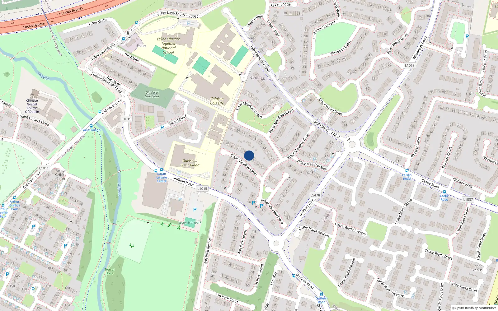 Overhead map showing the location of 12 Esker Meadow Lawn, Lucan, Dublin