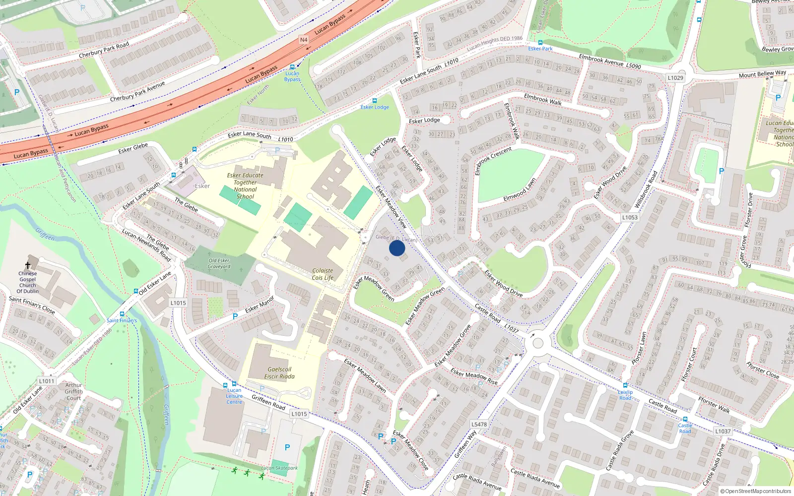 Overhead map showing the location of 12 Esker Meadow View, Lucan