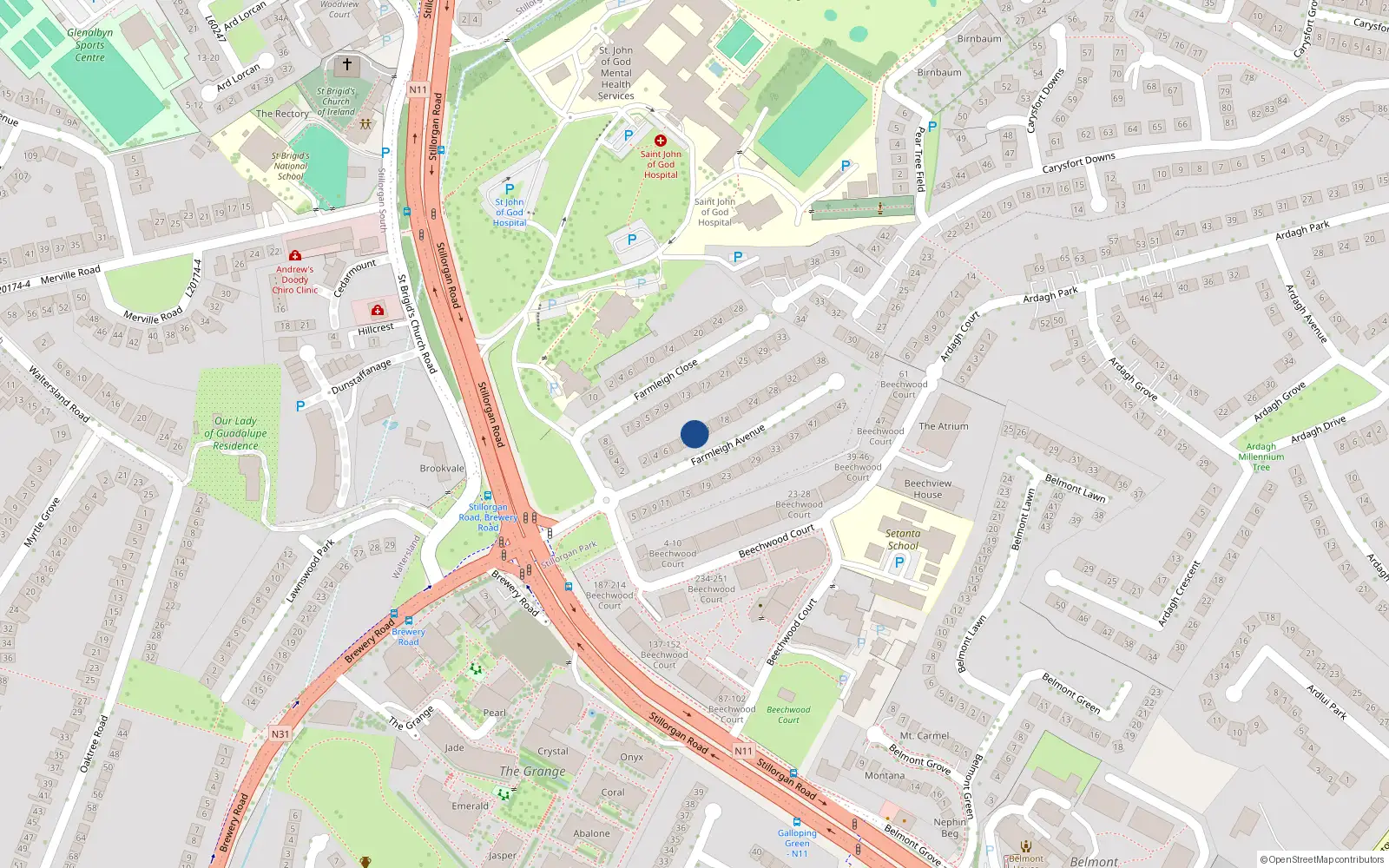 Overhead map showing the location of 12 Farmleigh Avenue, Stillorgan