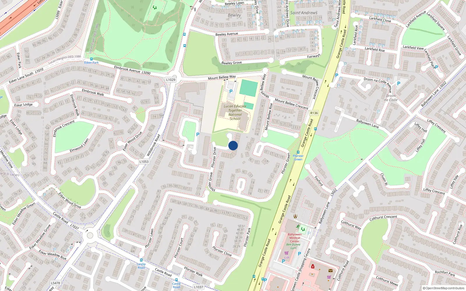Overhead map showing the location of 12 Fforester Crescent, Ballyowen, Lucan