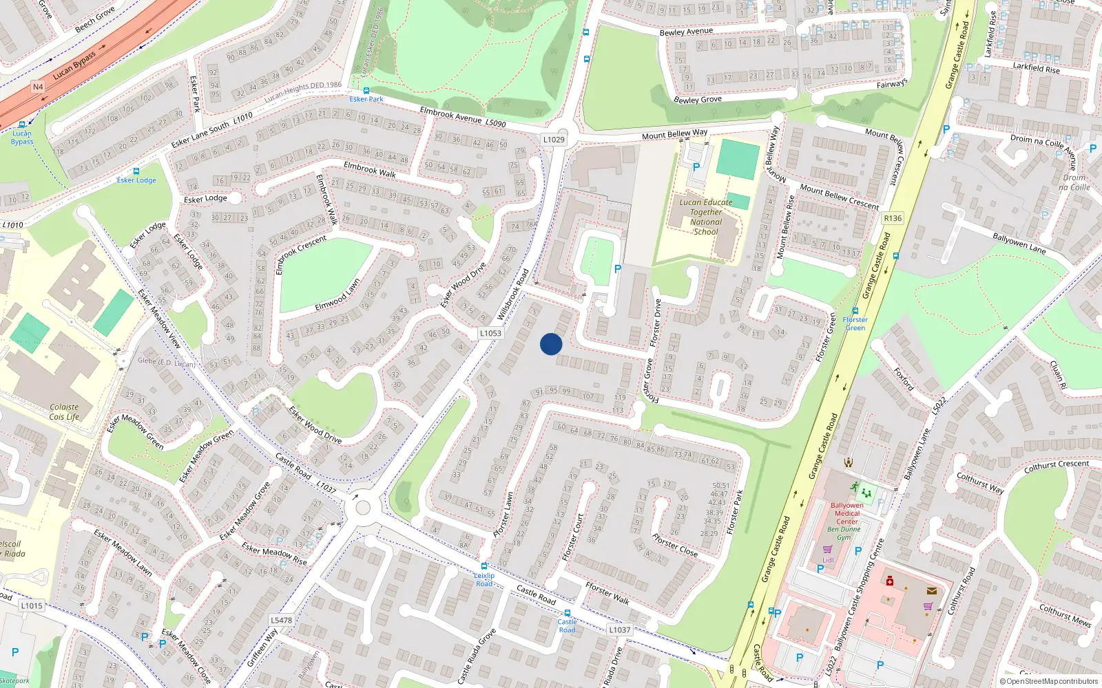 Overhead map showing the location of 12 Fforster Grove, Lucan