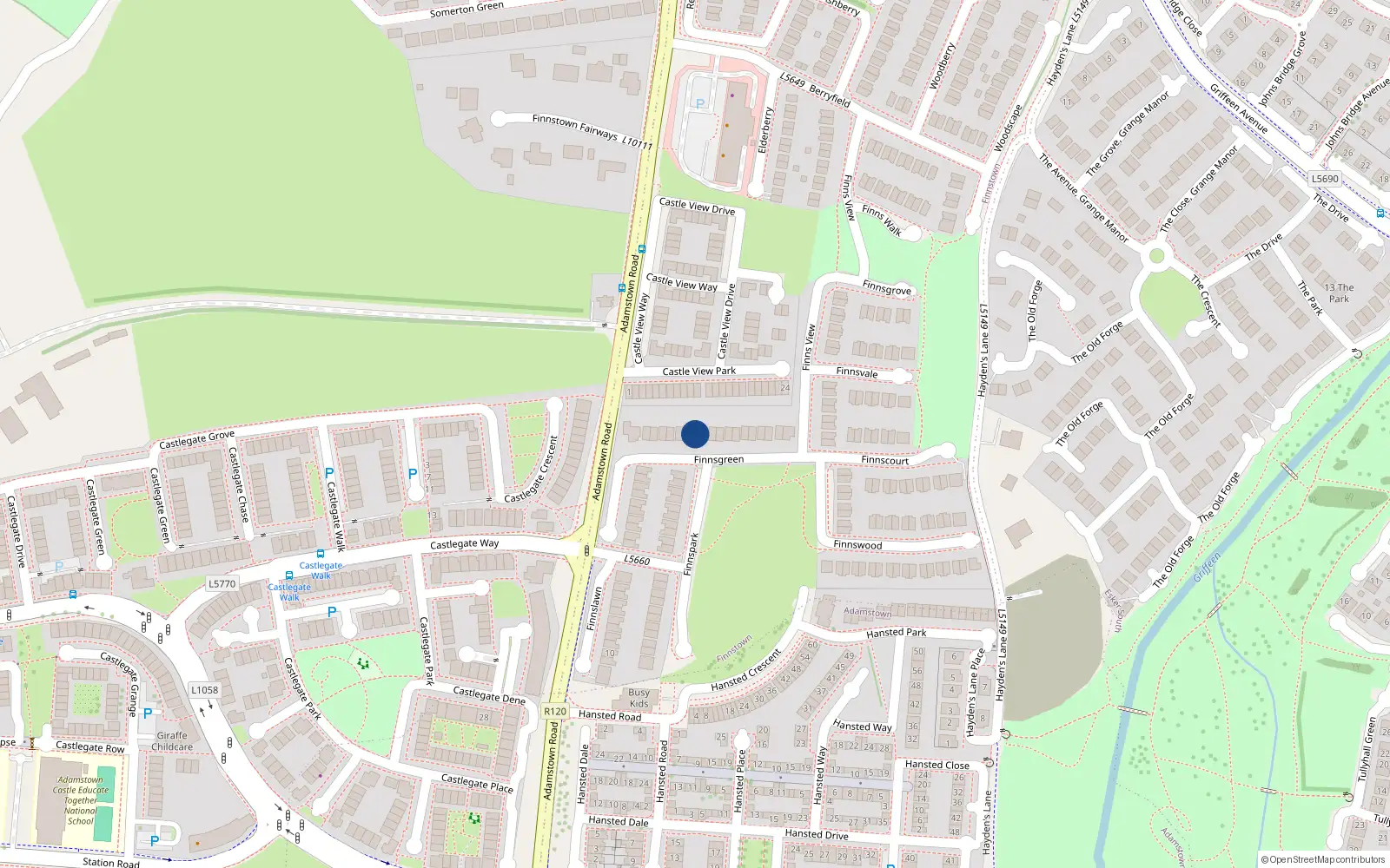 Overhead map showing the location of 12 Finnsgreen, Lucan