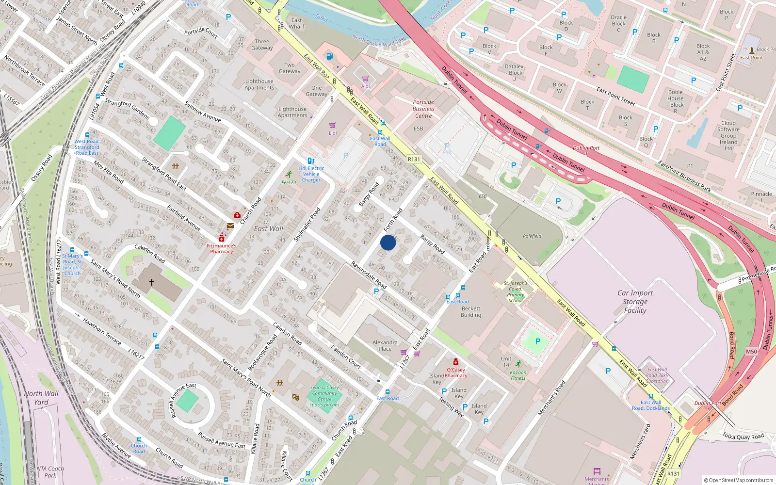 Overhead map showing the location of 12 Forth Road, East Wall, Dublin 3