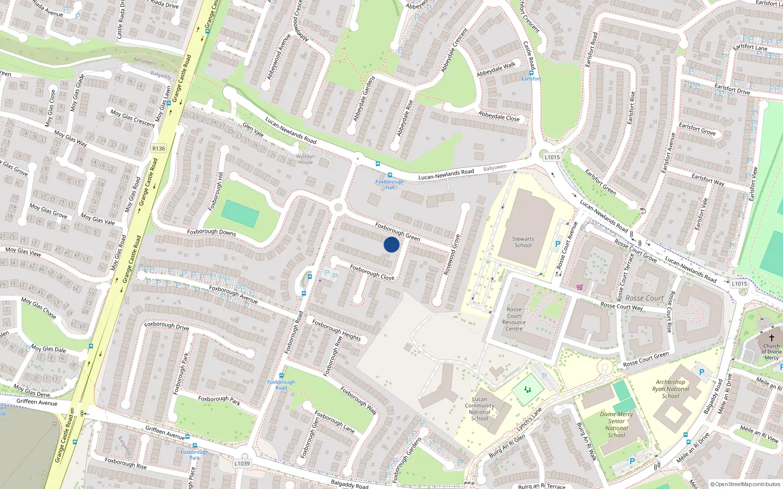 Overhead map showing the location of 12 Foxborough Green, Lucan, Co Dublin