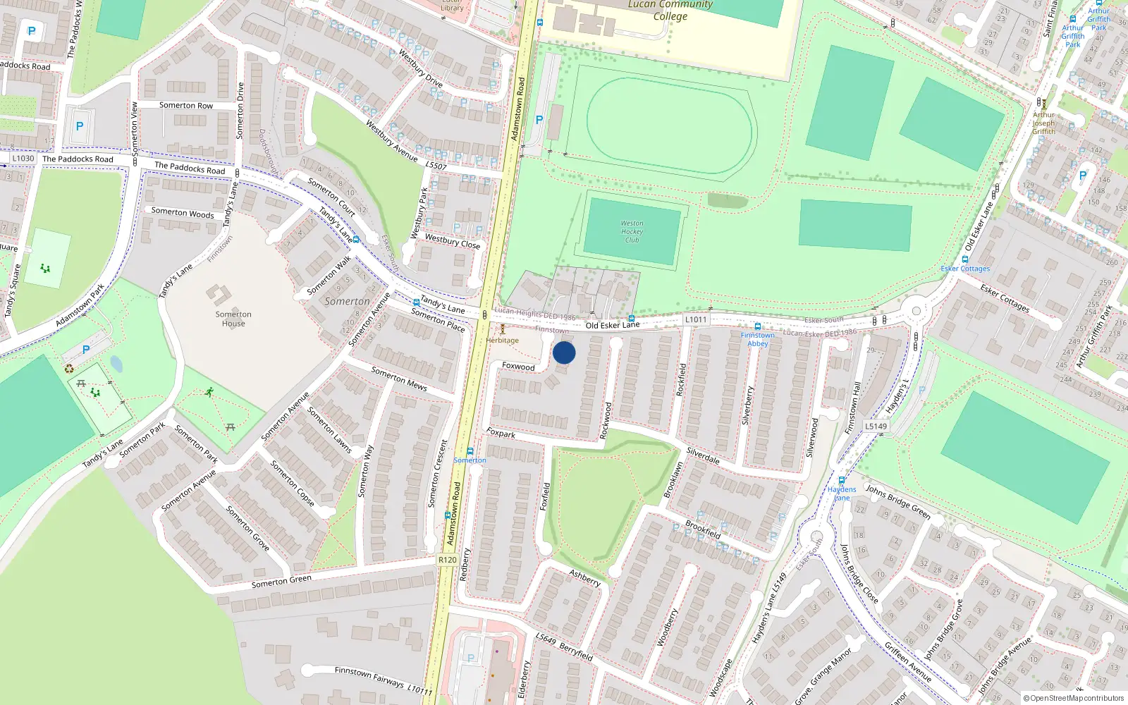 Overhead map showing the location of 12 Foxwood, Finnstown, Lucan