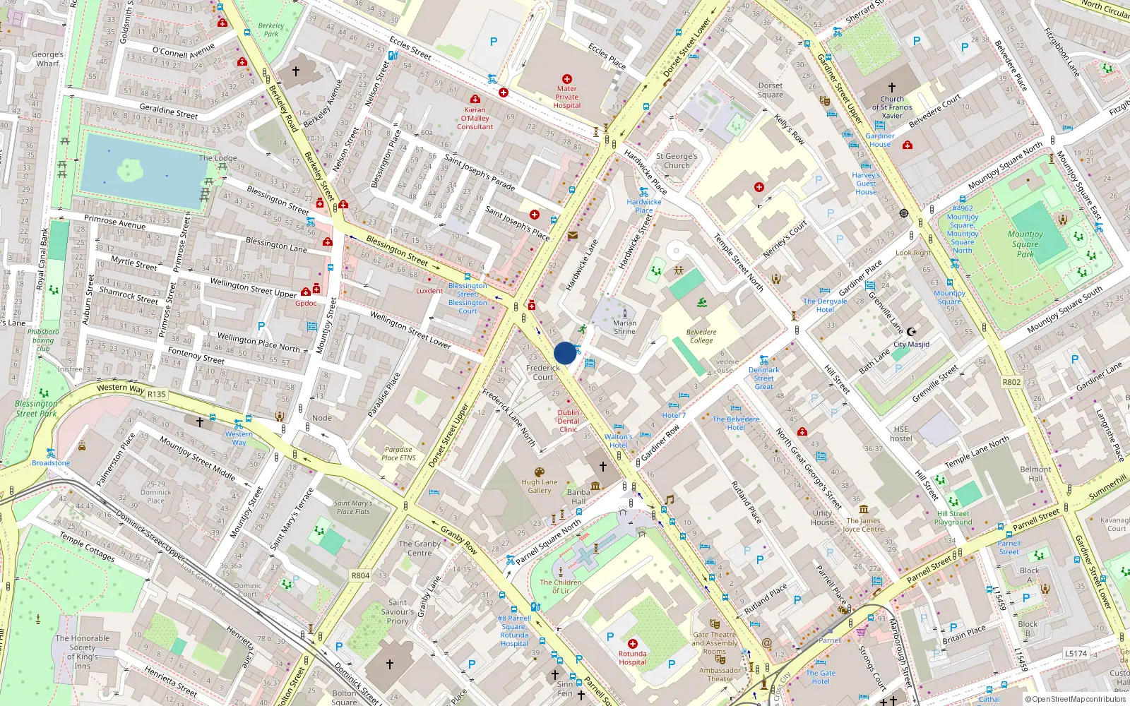 Overhead map showing the location of 12 Frederick Street North, Dublin 1